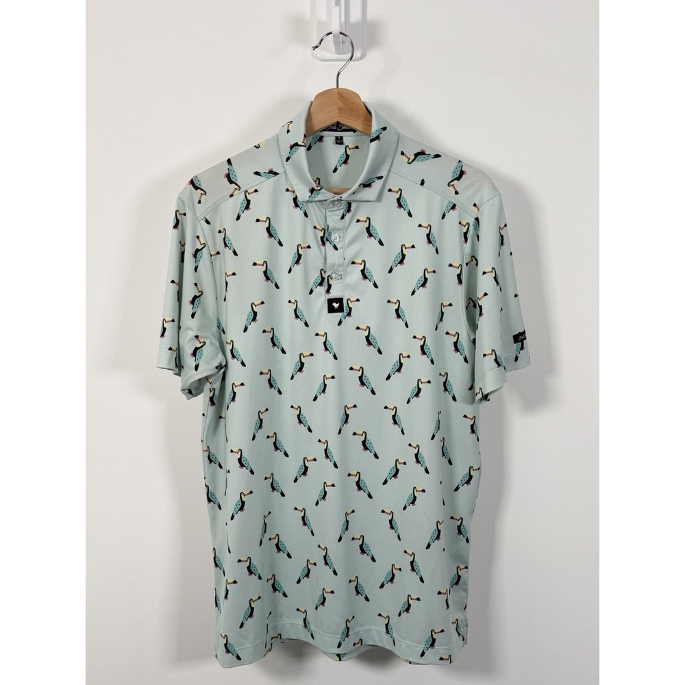 Bad‎ Birdie Toucan Do It Golf Polo Shirt Mens Small Blue Performance Stretch